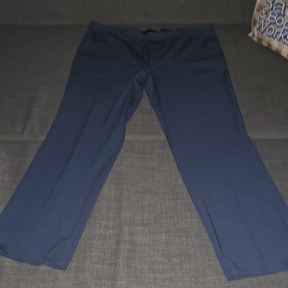 BERLE-Navy Blue Dress Pants with Flat Front Design and Straight Legs